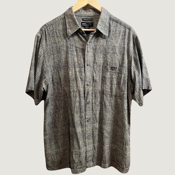Marc Edwards Other - Marc Edwards Button Down Shirt Mens Large Grey Linen Blend Grid Short Sleeve